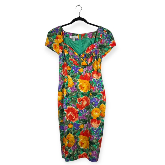 Vtg‎ Gillian Multicolor Floral Silk Midi Cap Sleeve Dress Sz 8 Feminine Garden - Picture 1 of 8